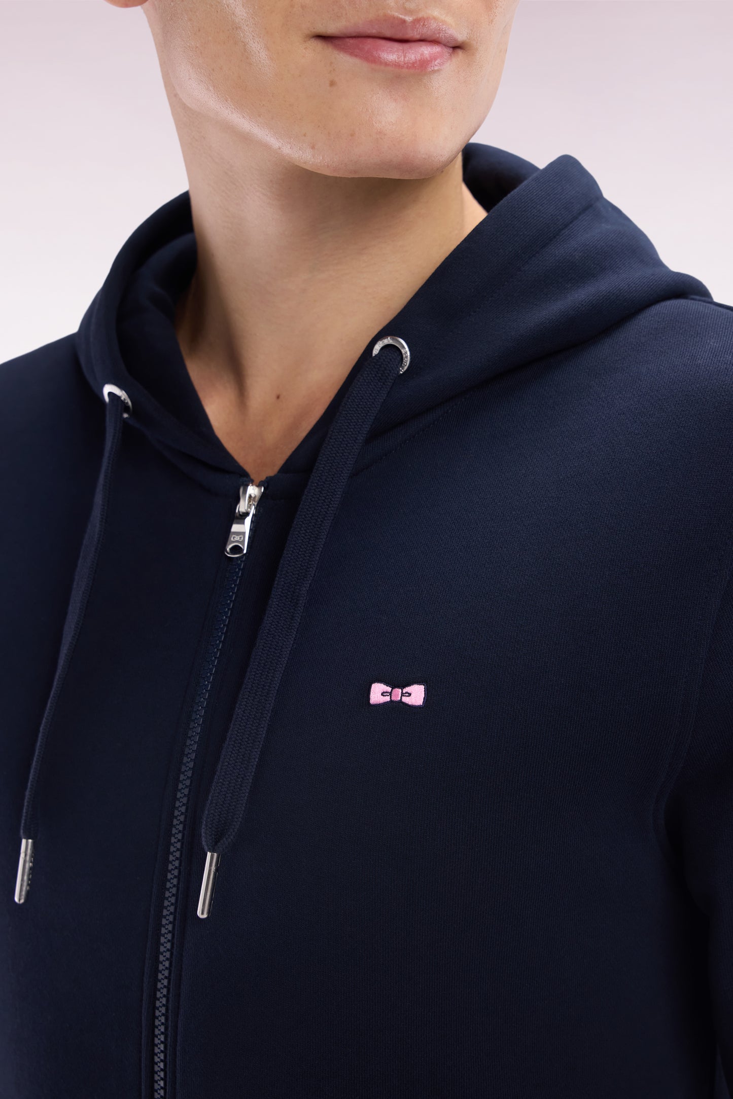 Straight-fit navy cotton fleece zip-up sweatshirt