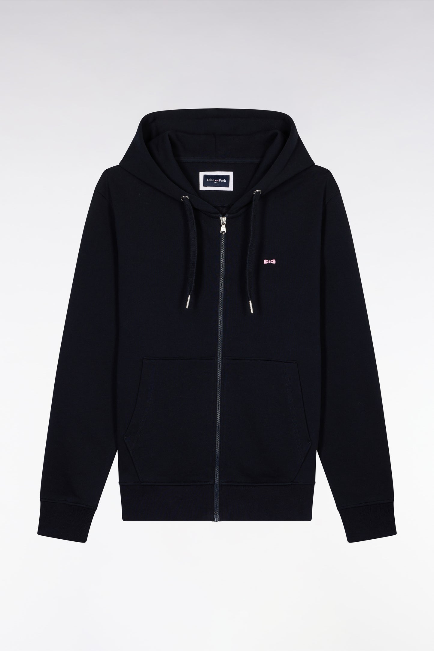 Straight-fit navy cotton fleece zip-up sweatshirt