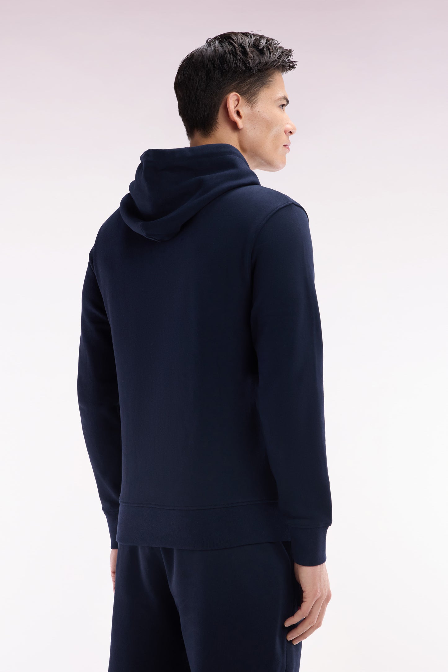 Straight-fit navy cotton fleece zip-up sweatshirt