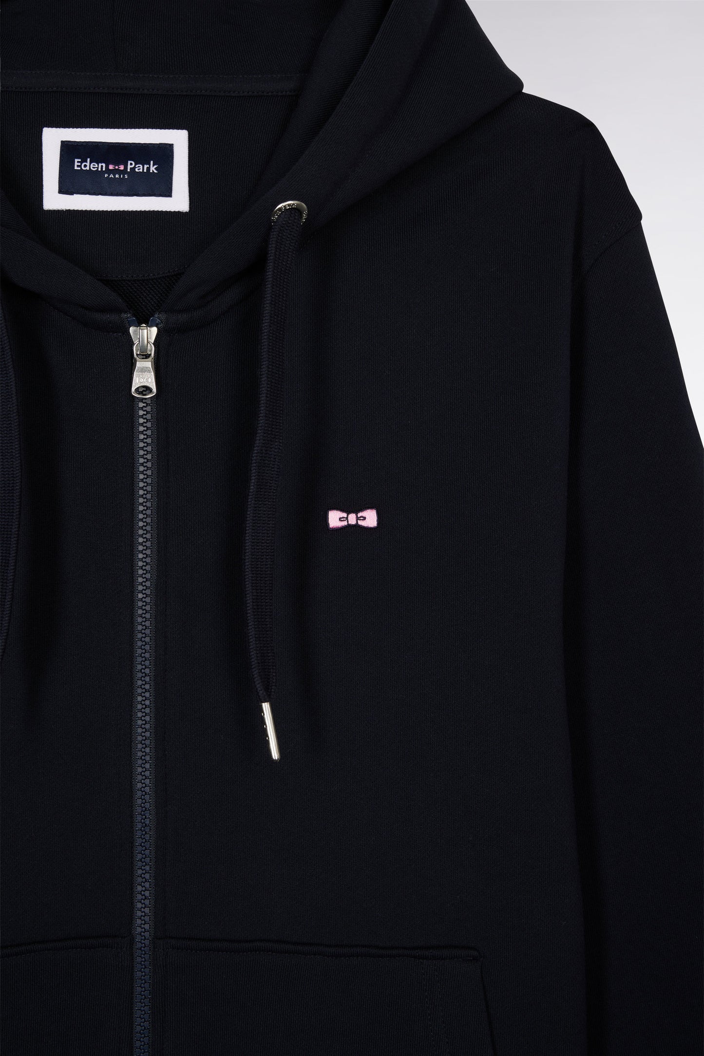 Straight-fit navy cotton fleece zip-up sweatshirt