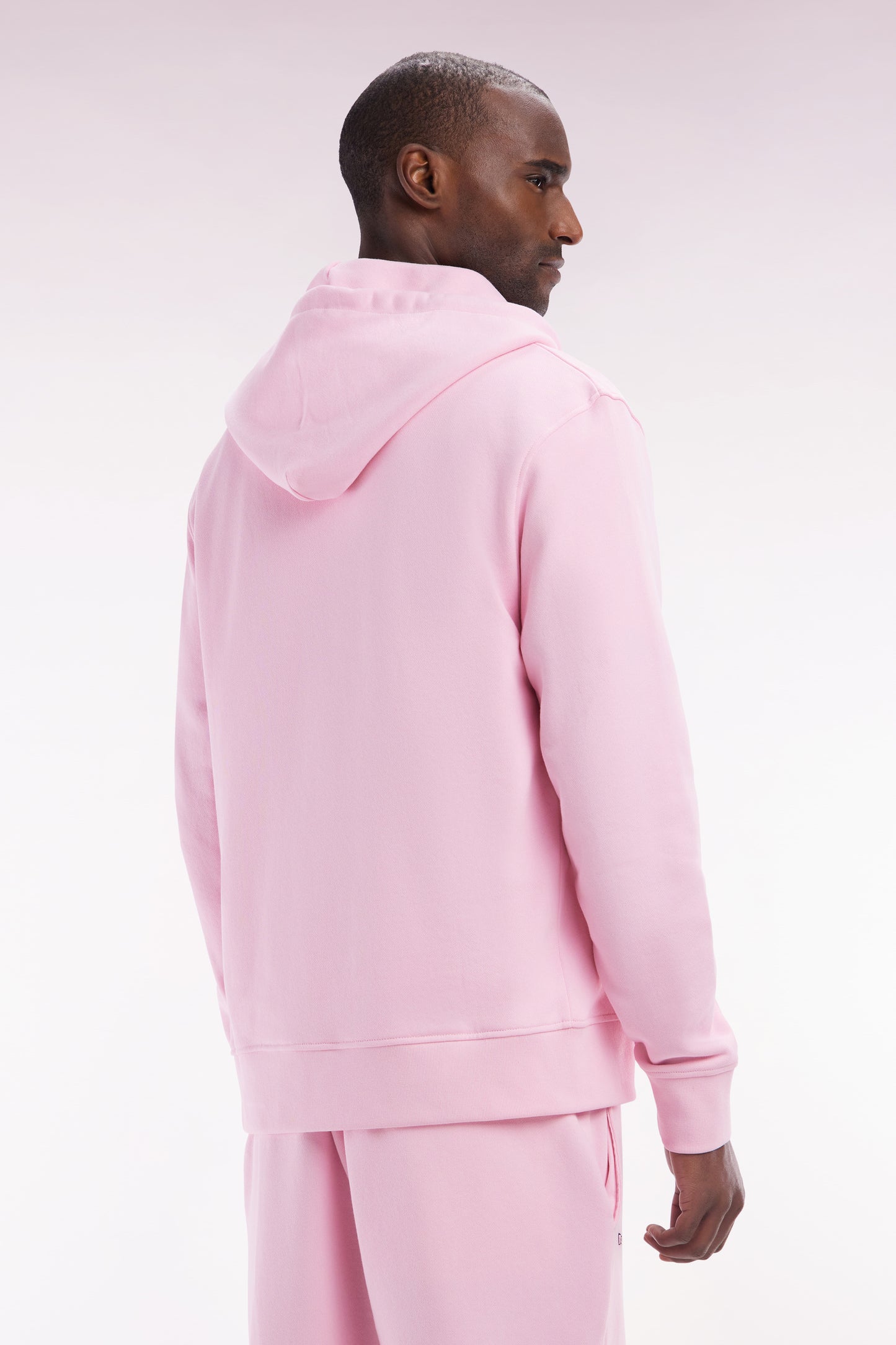 Straight-fit pink cotton fleece zip-up sweatshirt