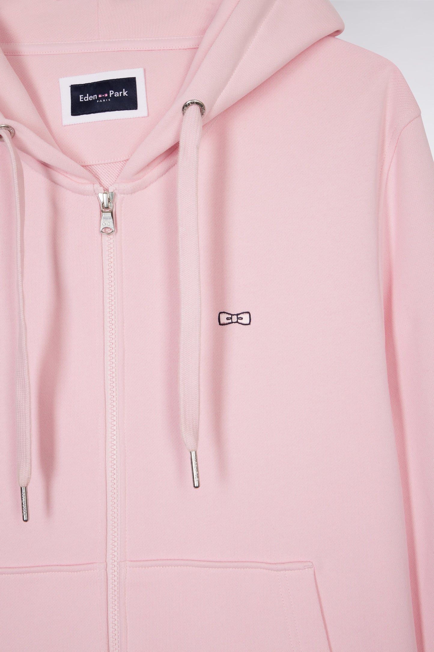 Straight-fit pink cotton fleece zip-up sweatshirt