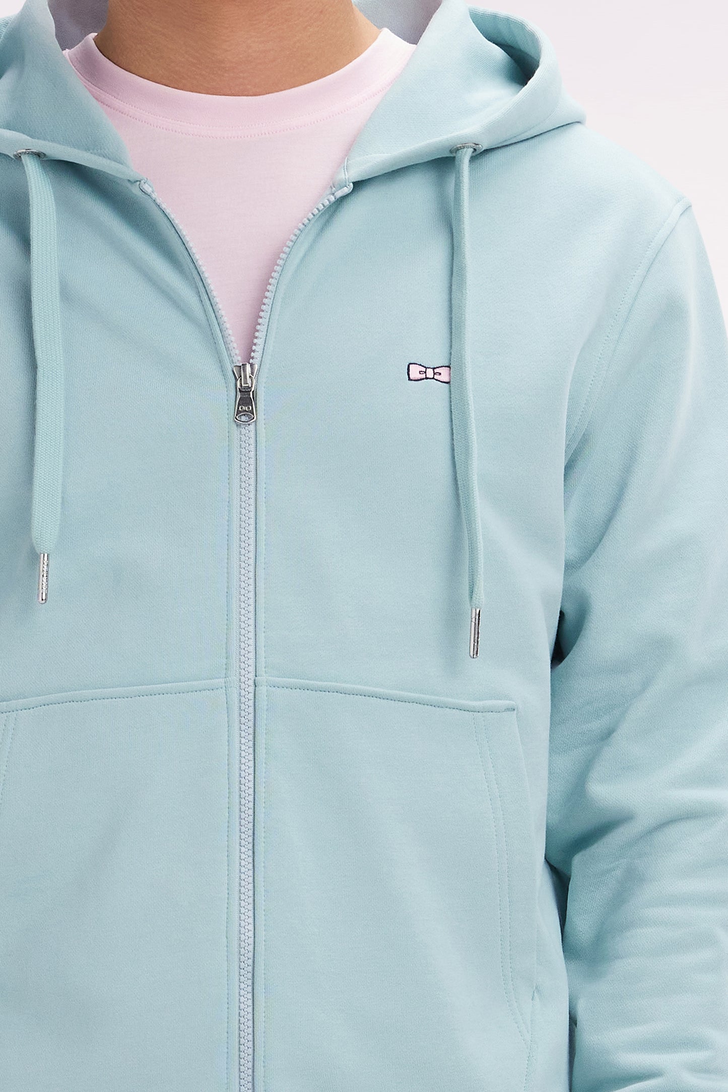 Straight-fit sea green cotton fleece zip-up sweatshirt