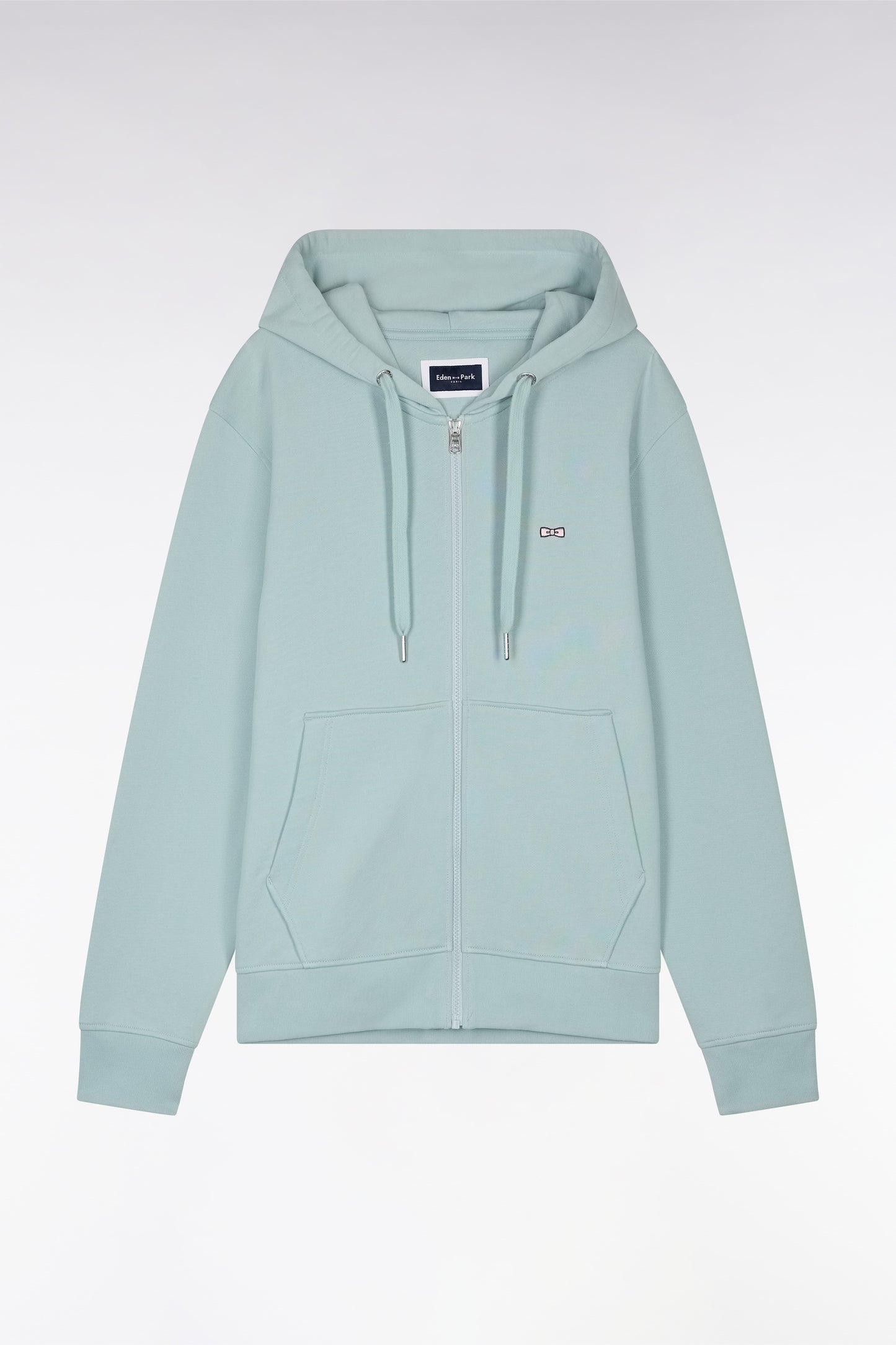 Straight-fit sea green cotton fleece zip-up sweatshirt