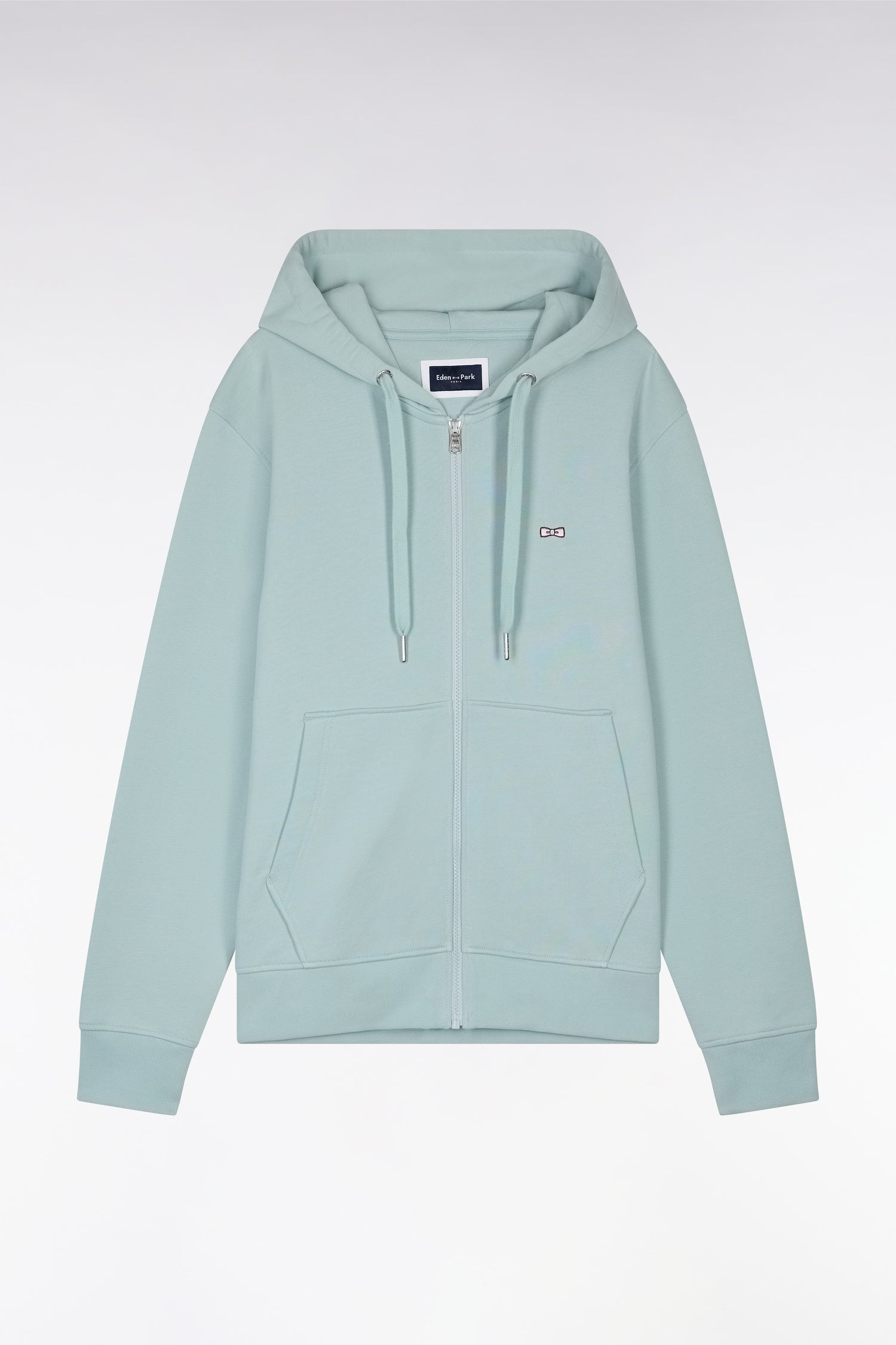 Sweatshirt zippé en molleton coton vert d'eau coupe droite