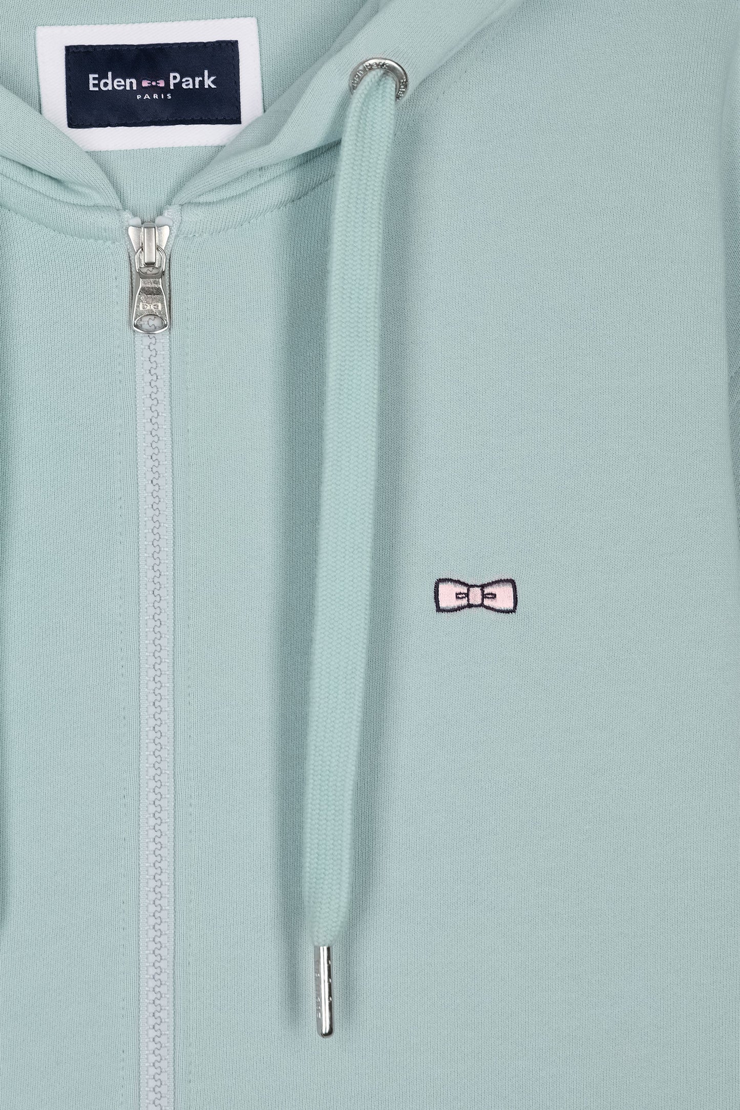 Straight-fit sea green cotton fleece zip-up sweatshirt