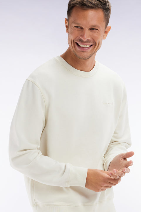 Relaxed-fit overdyed crewneck sweatshirt in beige cotton fleece - Image 3