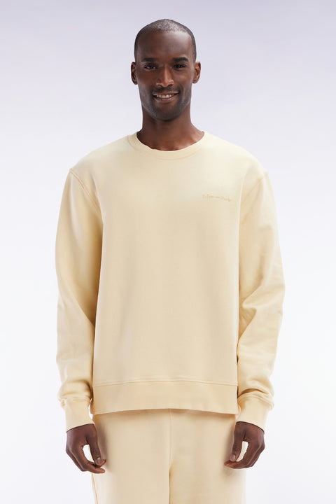 Relaxed-fit overdyed crewneck sweatshirt in ochre cotton fleece - Image 1