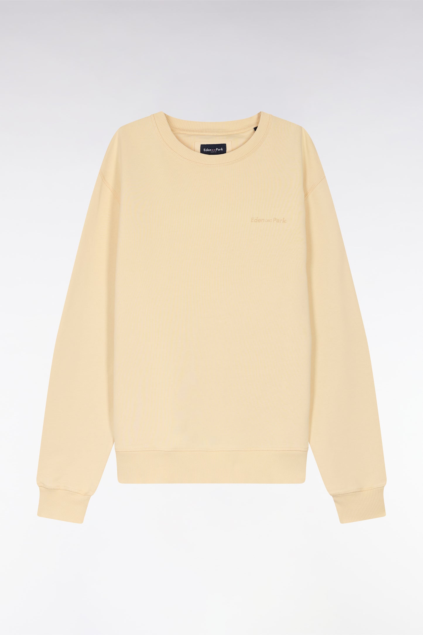 Sweatshirt surteint à col rond en molleton coton ocre coupe décontractée