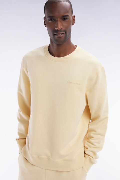 Relaxed-fit overdyed crewneck sweatshirt in ochre cotton fleece - Image 3
