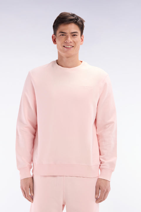 Relaxed-fit overdyed crewneck sweatshirt in light pink cotton fleece - Image 1