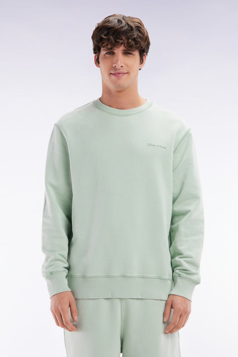 Relaxed-fit overdyed crewneck sweatshirt in sea green cotton fleece - Image 1