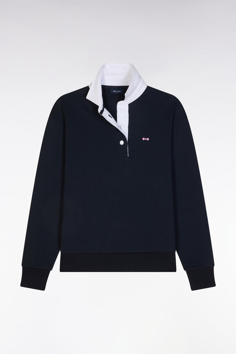 Relaxed-fit navy cotton sweatshirt with a rugby shirt collar - Image 2