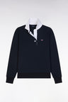 Relaxed-fit navy cotton sweatshirt with a rugby shirt collar