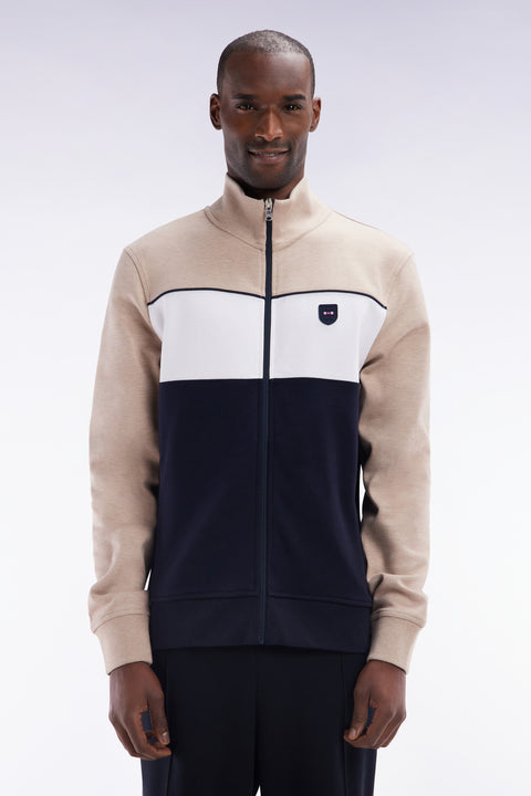 Sweatshirt zippé en coton interlock beige coupe droite - Image 1