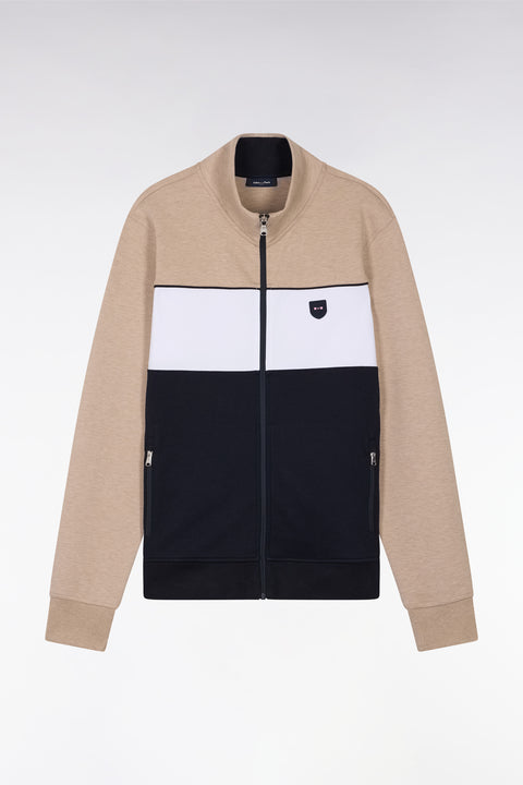 Sweatshirt zippé en coton interlock beige coupe droite - Image 2
