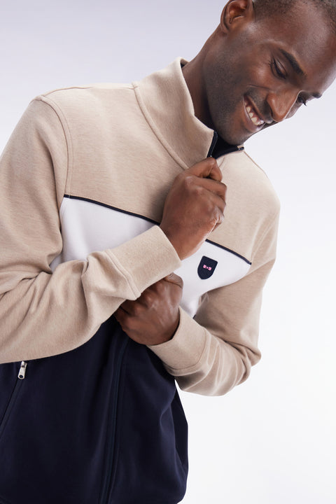 Sweatshirt zippé en coton interlock beige coupe droite - Image 3