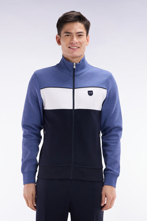 Sweatshirt zippé en coton interlock bleu foncé coupe droite - Image 1