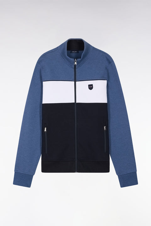 Sweatshirt zippé en coton interlock bleu foncé coupe droite - Image 2