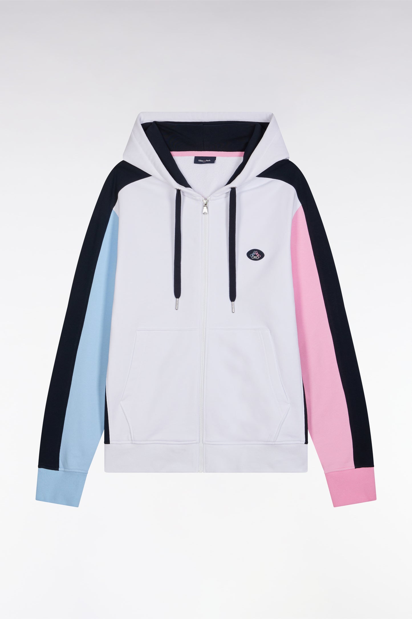 Sweatshirt zippé en molleton coton colorblock blanc coupe droite