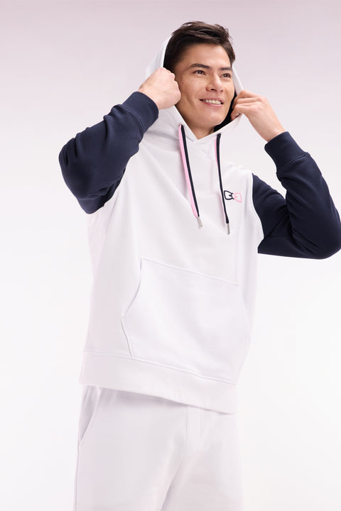 Sweatshirt à capuche en coton blanc coupe décontractée broderie dos bicolore - Image 3
