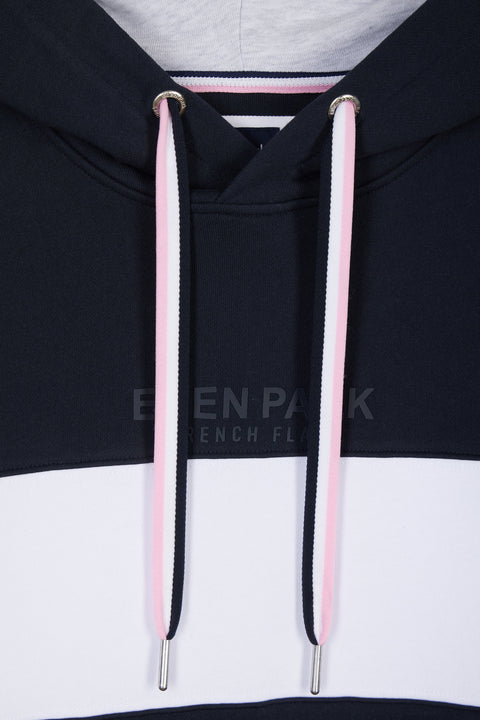 Sweatshirt à capuche colorblock en molleton coton marine coupe décontractée - Image 2