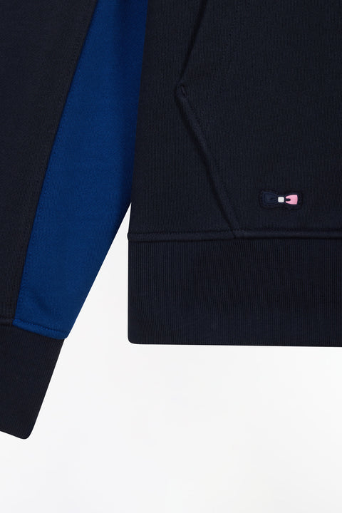 Sweatshirt à capuche colorblock en molleton coton marine coupe décontractée - Image 3