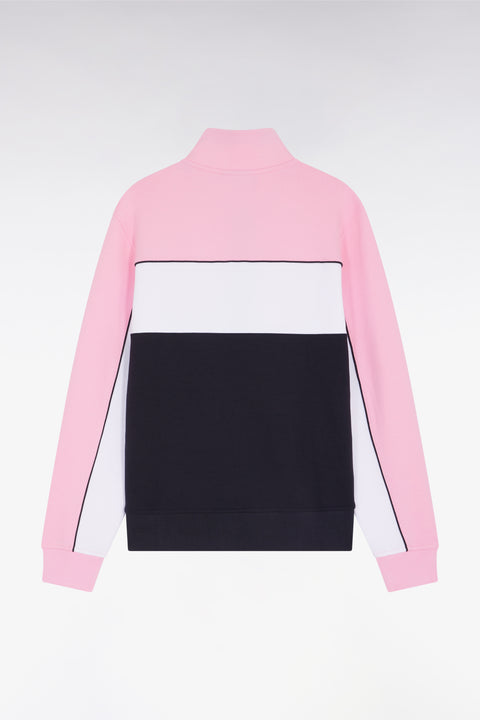 Straight-fit pink tricolor stretch cotton fleece zip-up sweatshirt - Image 3