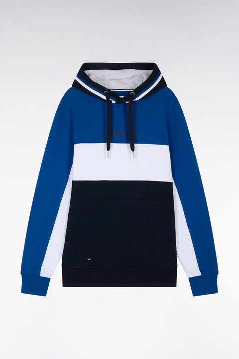Relaxed-fit blue tricolor cotton fleece hoodie - Image 2