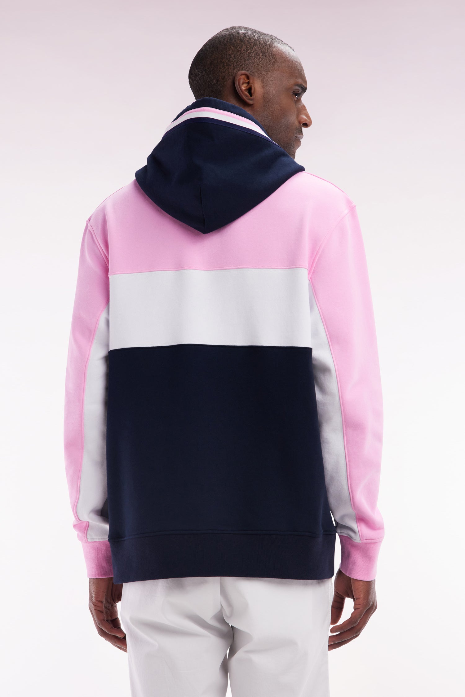Relaxed-fit pink tricolor cotton fleece hoodie – Eden Park
