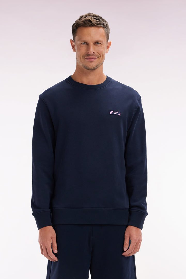 Sweatshirt à col rond en molleton coton marine