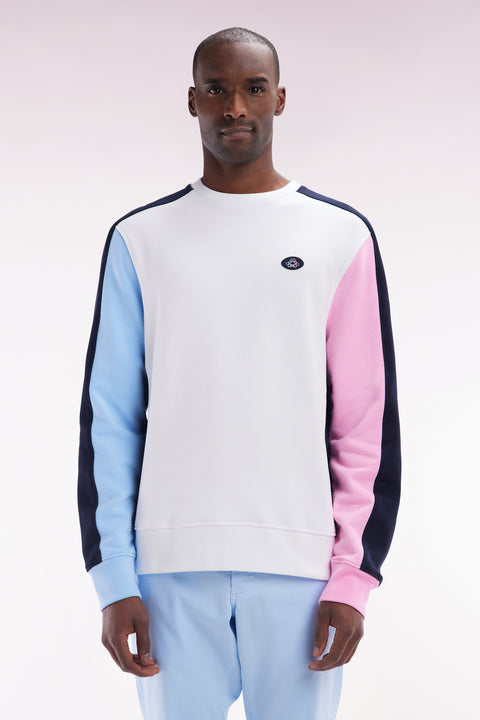 Straight-fit white cotton fleece tricolor sweatshirt - Image 1