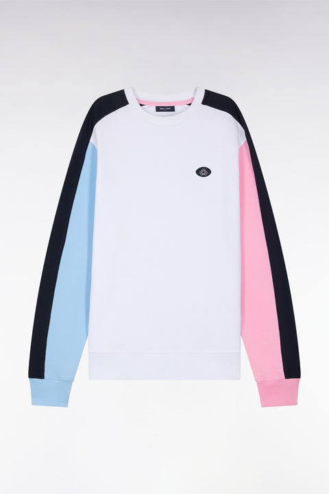 Straight-fit white cotton fleece tricolor sweatshirt - Image 2
