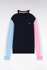 Straight-fit navy cotton fleece tricolor sweatshirt