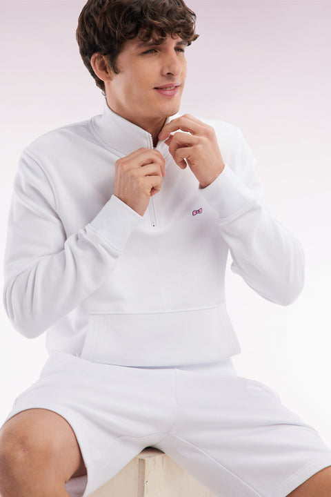 Straight-fit white cotton zip-neck sweatshirt - Image 2