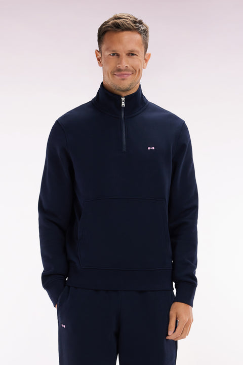 Straight-fit navy cotton zip-neck sweatshirt - Image 1