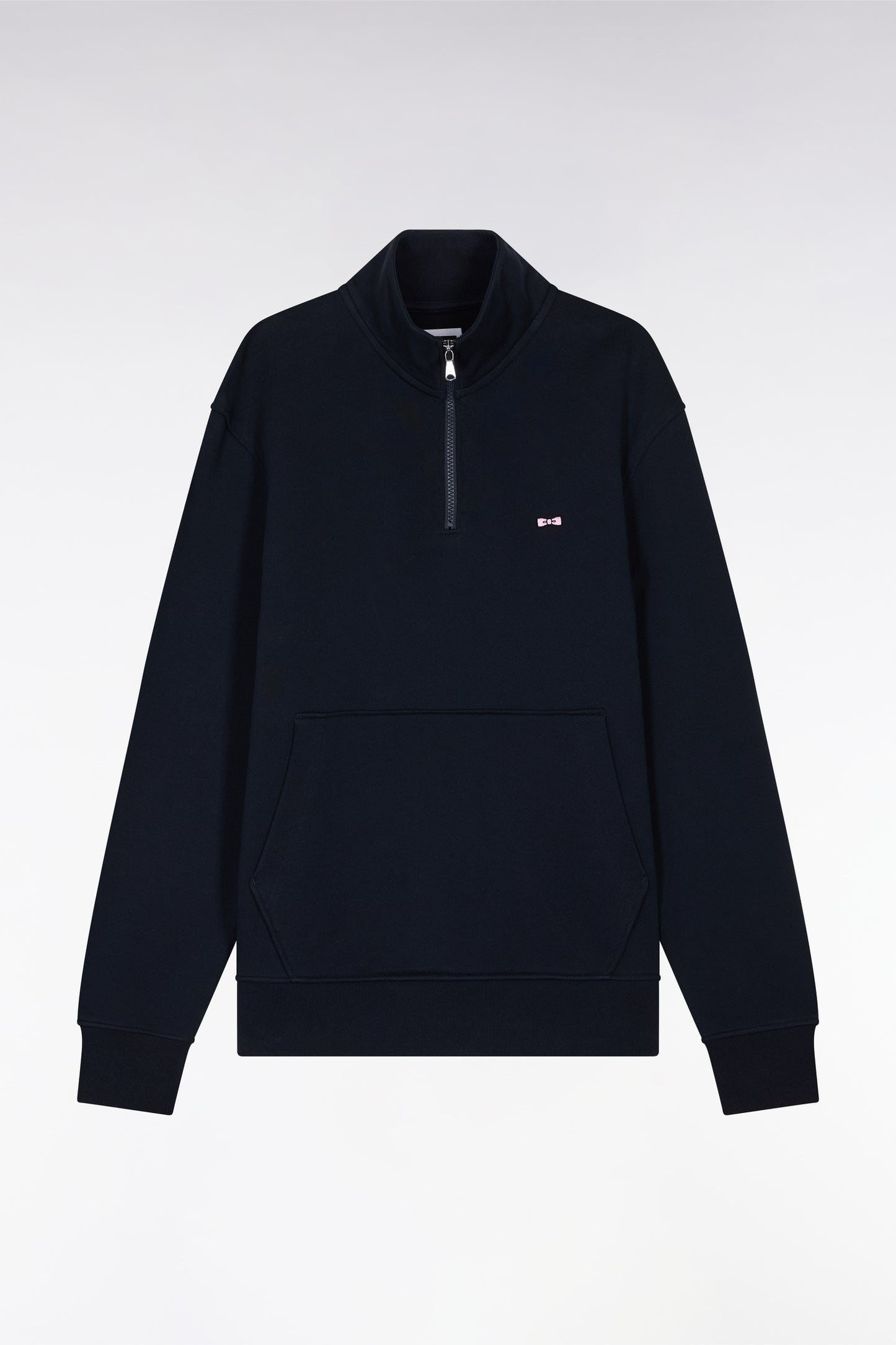 Straight-fit navy cotton zip-neck sweatshirt