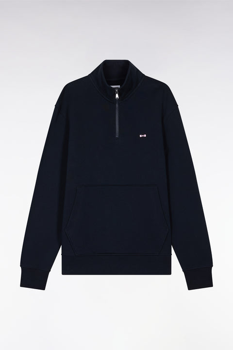 Straight-fit navy cotton zip-neck sweatshirt - Image 2