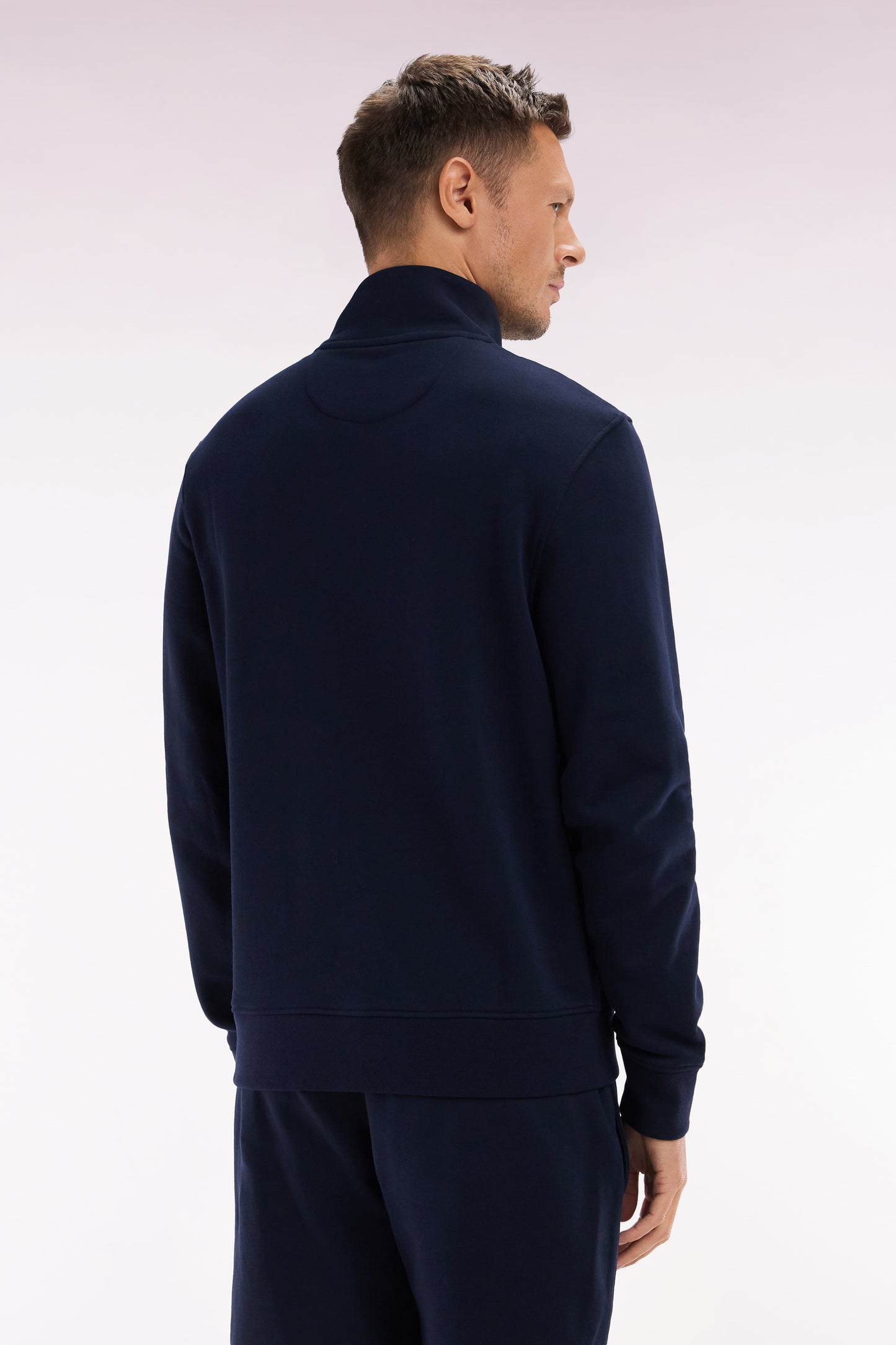Straight-fit navy cotton zip-neck sweatshirt