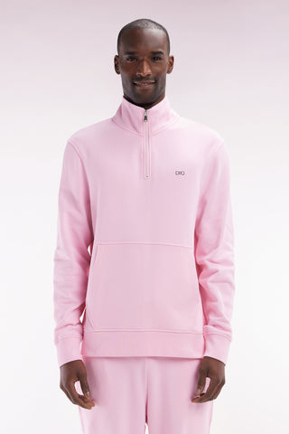 Sweatshirt à col zippé en coton rose coupe droite