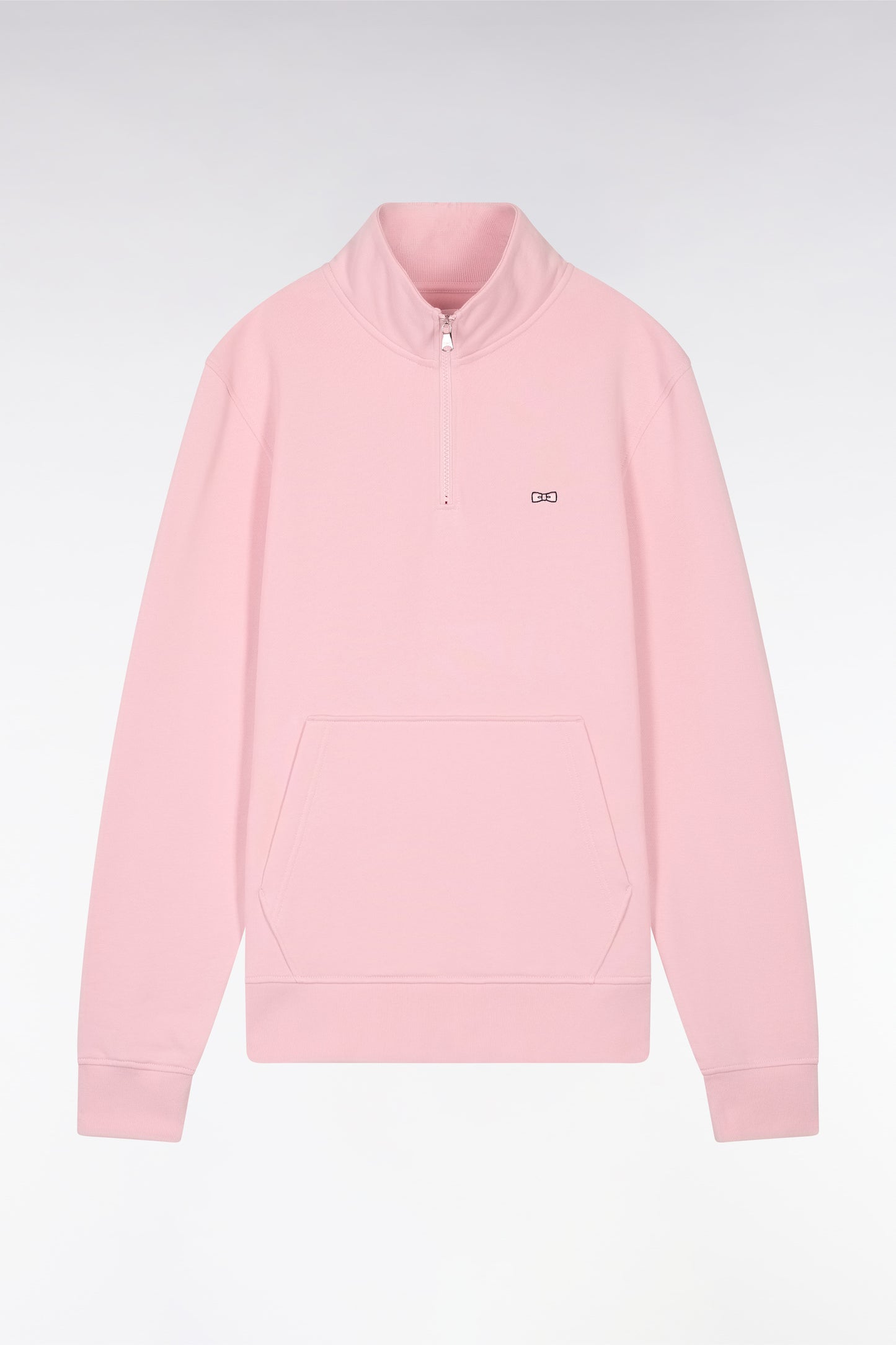 Straight-fit pink cotton zip-neck sweatshirt