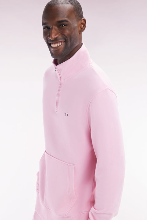 Straight-fit pink cotton zip-neck sweatshirt - Image 3