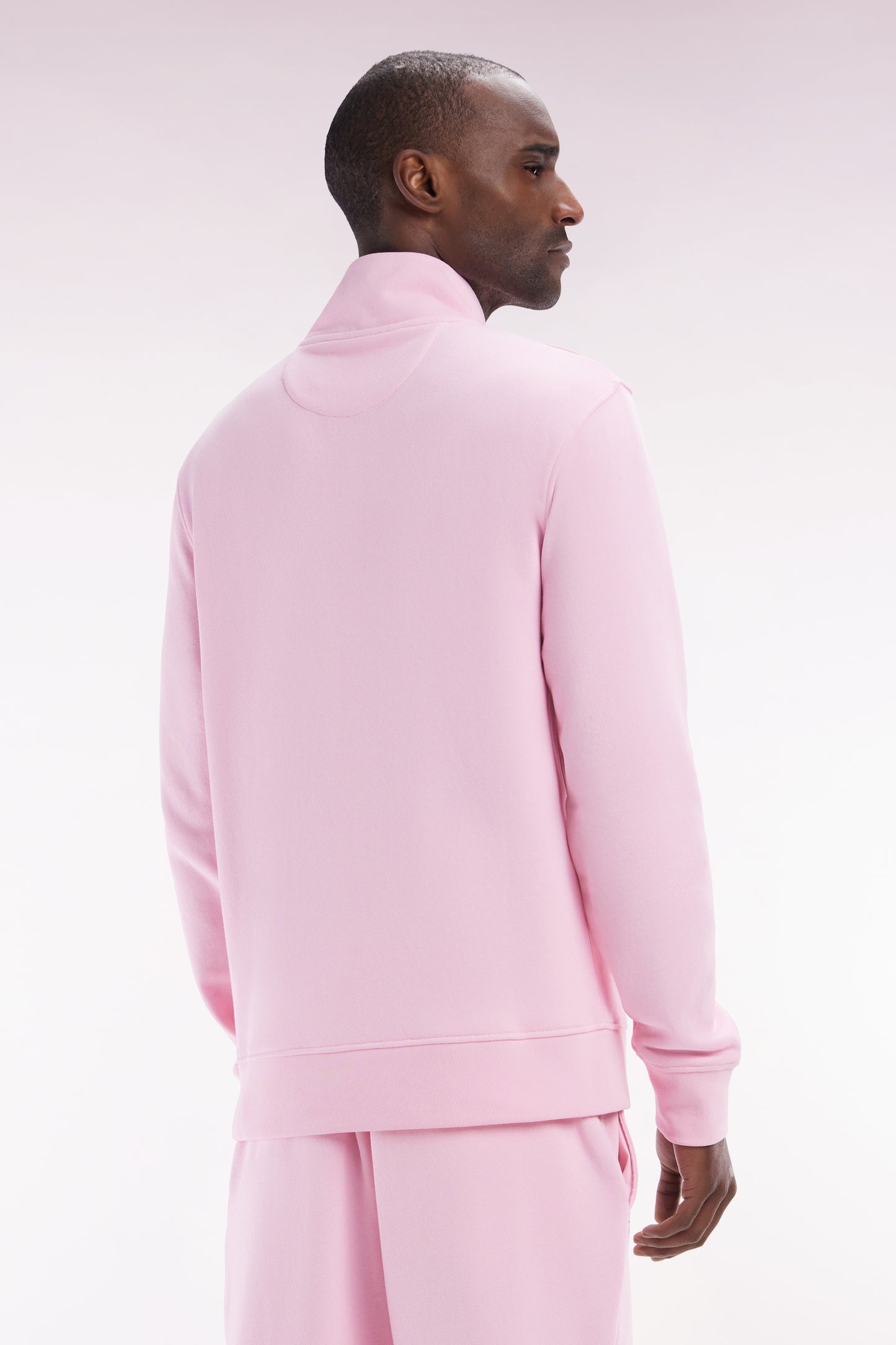 Straight-fit pink cotton zip-neck sweatshirt