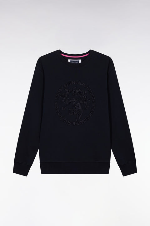 Relaxed-fit navy cotton fleece sweatshirt with tone-on-tone palm tree embroidery - Image 2