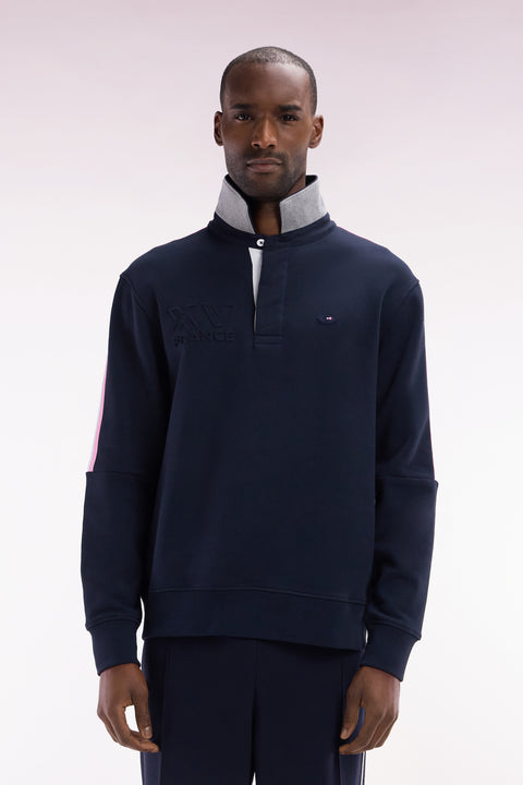 Sweatshirt à col maillot en coton marine XV de France coupe droite - Image 1
