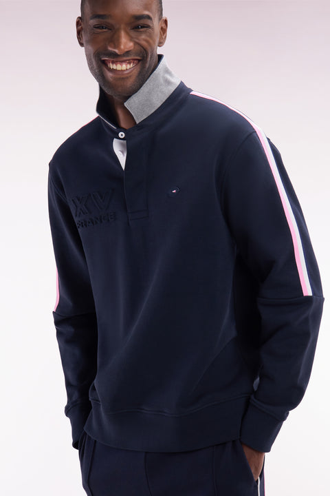 Sweatshirt à col maillot en coton marine XV de France coupe droite - Image 3