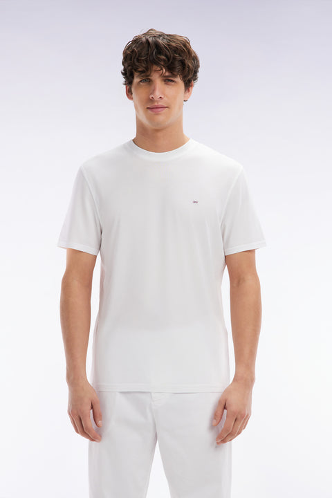 T-shirt blanc uni en lyocell et coton coupe droite - Image 1