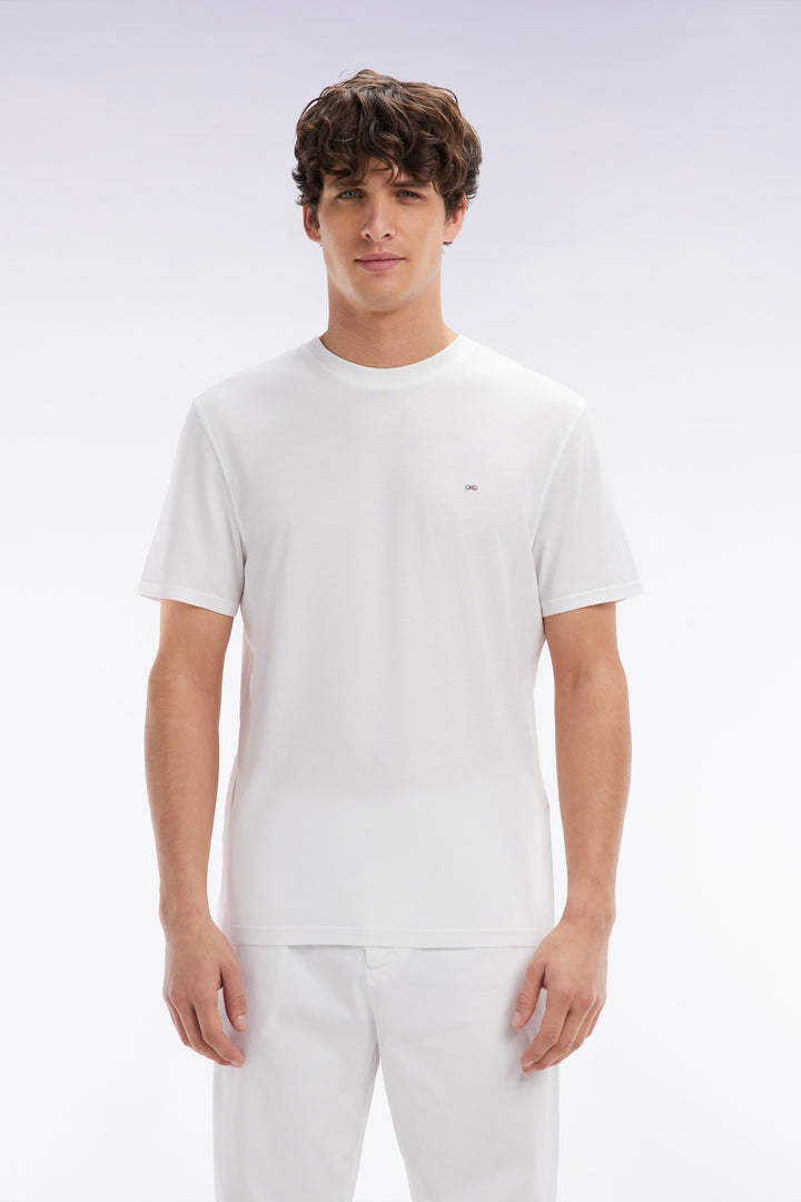 T-shirt blanc uni en lyocell et coton coupe droite