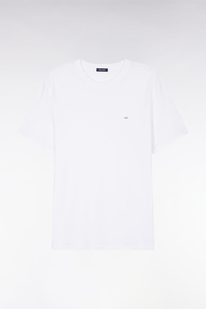 T-shirt blanc uni en lyocell et coton coupe droite