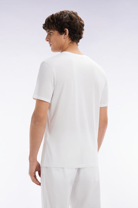 T-shirt blanc uni en lyocell et coton coupe droite - Image 3